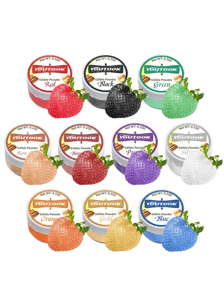 Edible Glitter 10 Colors Food Grade Luster Dust Shimmer Powder 3g/Box for Cake Chocolate Macaron Drinks Cocktail Cupcake Cookie Baking Decoration Vegan Safe