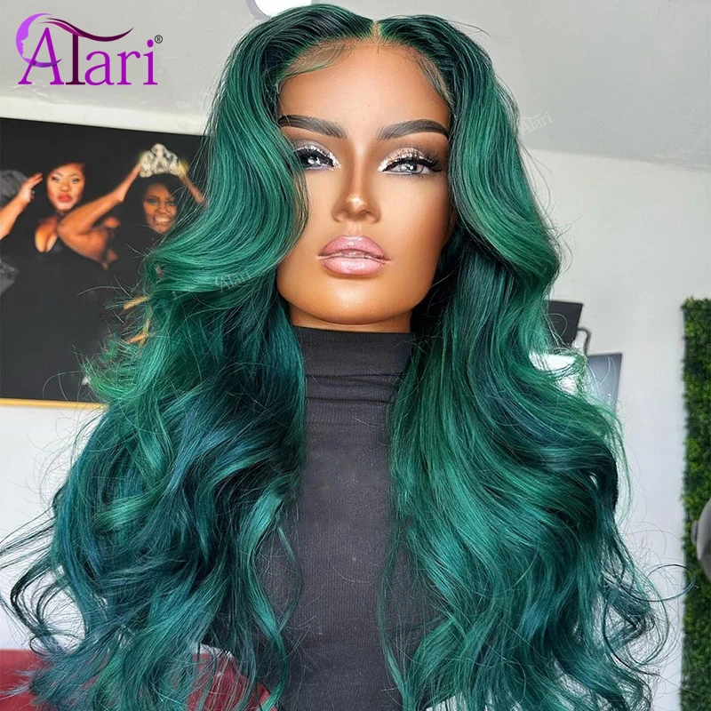 

Dark Green 13x6 Lace Frontal Body Wave Human Hair Wigs Transparent Lace Pre Plucked for Women Brazilian 5x5 Lace Closure Wig