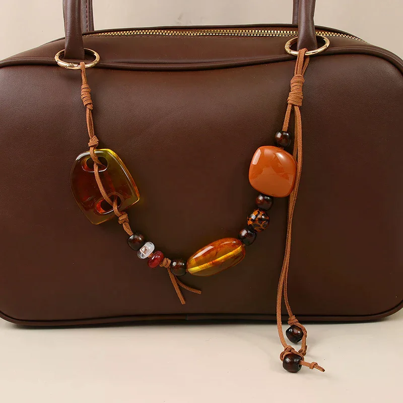

Colorful Resin Handbag Double Buckle Bead Hanging Tassel Amber Wristlet Purse Bag Belt DIY Bag Parts Accessories