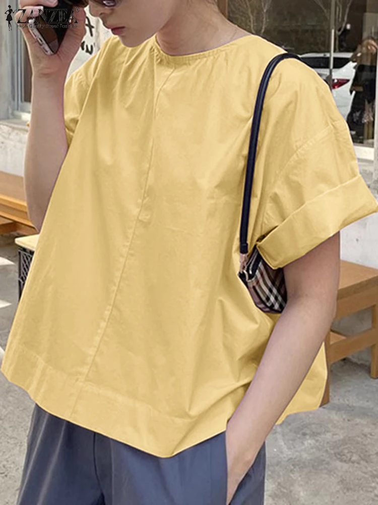 Mode vacances été Blouse ZANZEA femmes couleur unie T-shirt décontracté ample à manches courtes hauts 2025 été dos nu tuniques Blusas