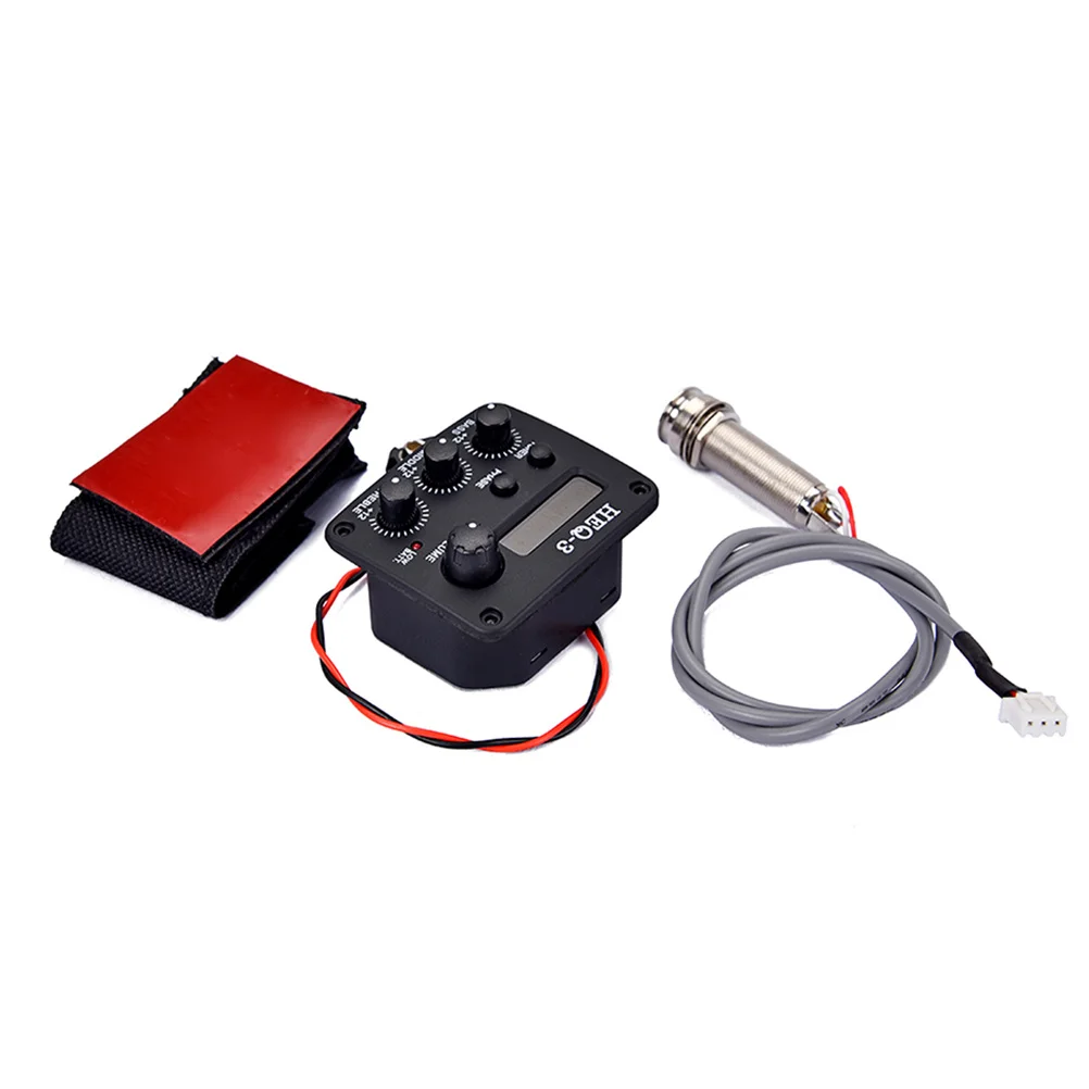الغيتار الصوتي Preamp بيزو لاقط 3 العصابات Eq التعادل LCD موالف مكبر للصوت أجزاء الغيتار الأسود 3 العصابات Eq لاقط #5