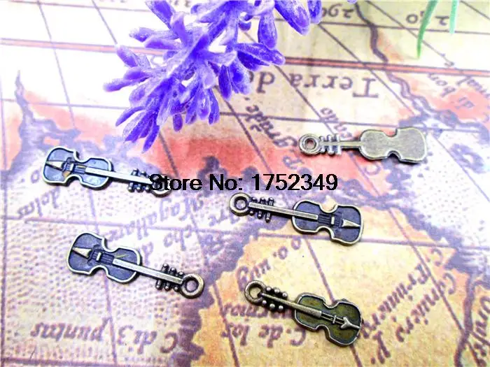 200pcs/lot--  Antique Tibetan Bronze Tone Mini Guitars Charm Pendants 24x7mm