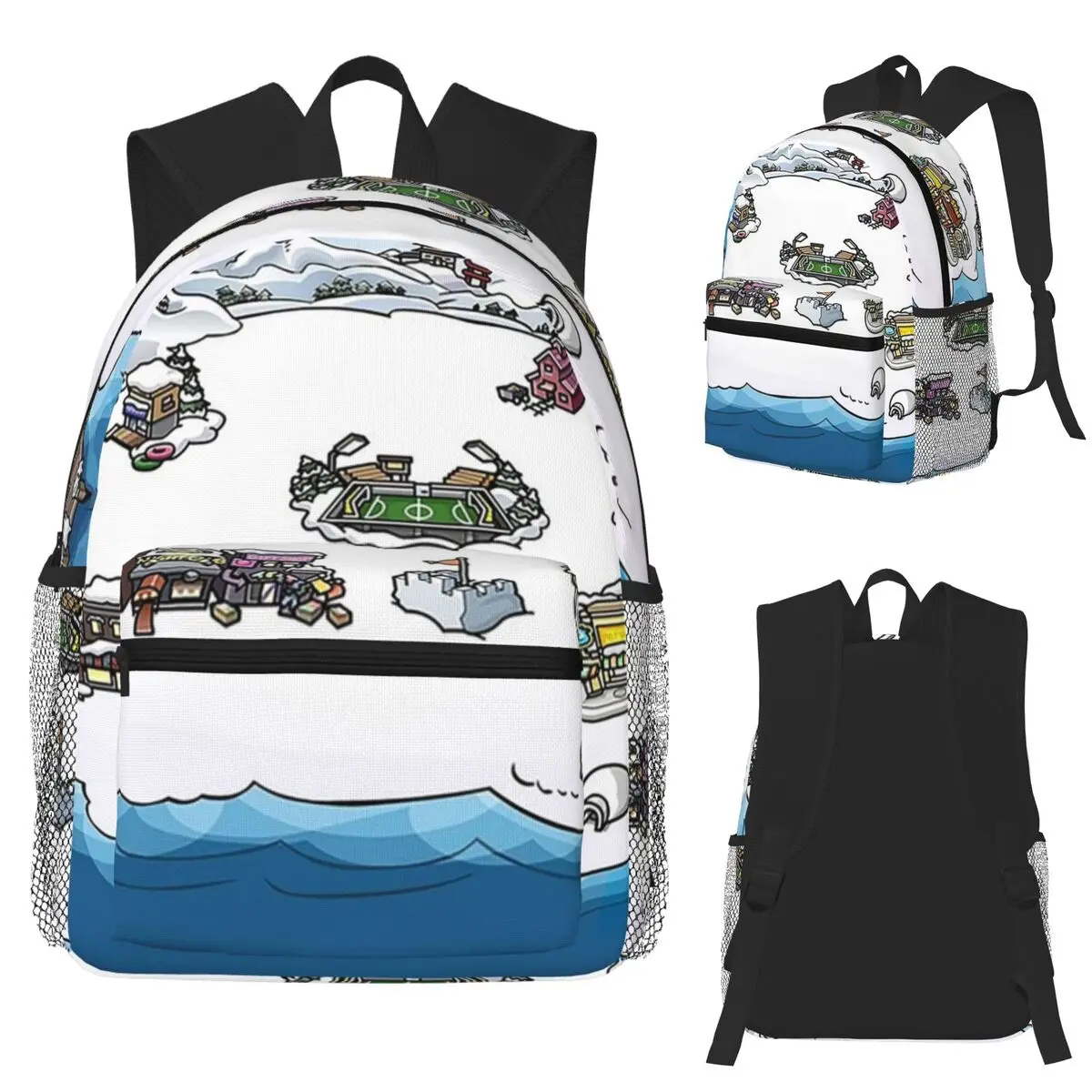 Club Penguin Map Student Backpack School Bag Hiking Travel Daypack for Men Women Bookbag Shoulder Bags