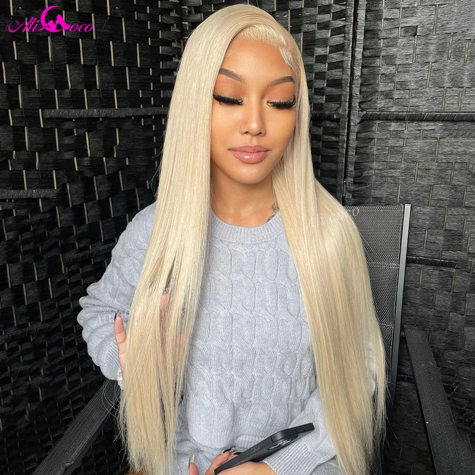 Haze Blue Straight Human Hair Wigs For Women Light Blue Lace Front Human Hair Wig HD Lace Frontal Wig Transparent Lace Blue Wig