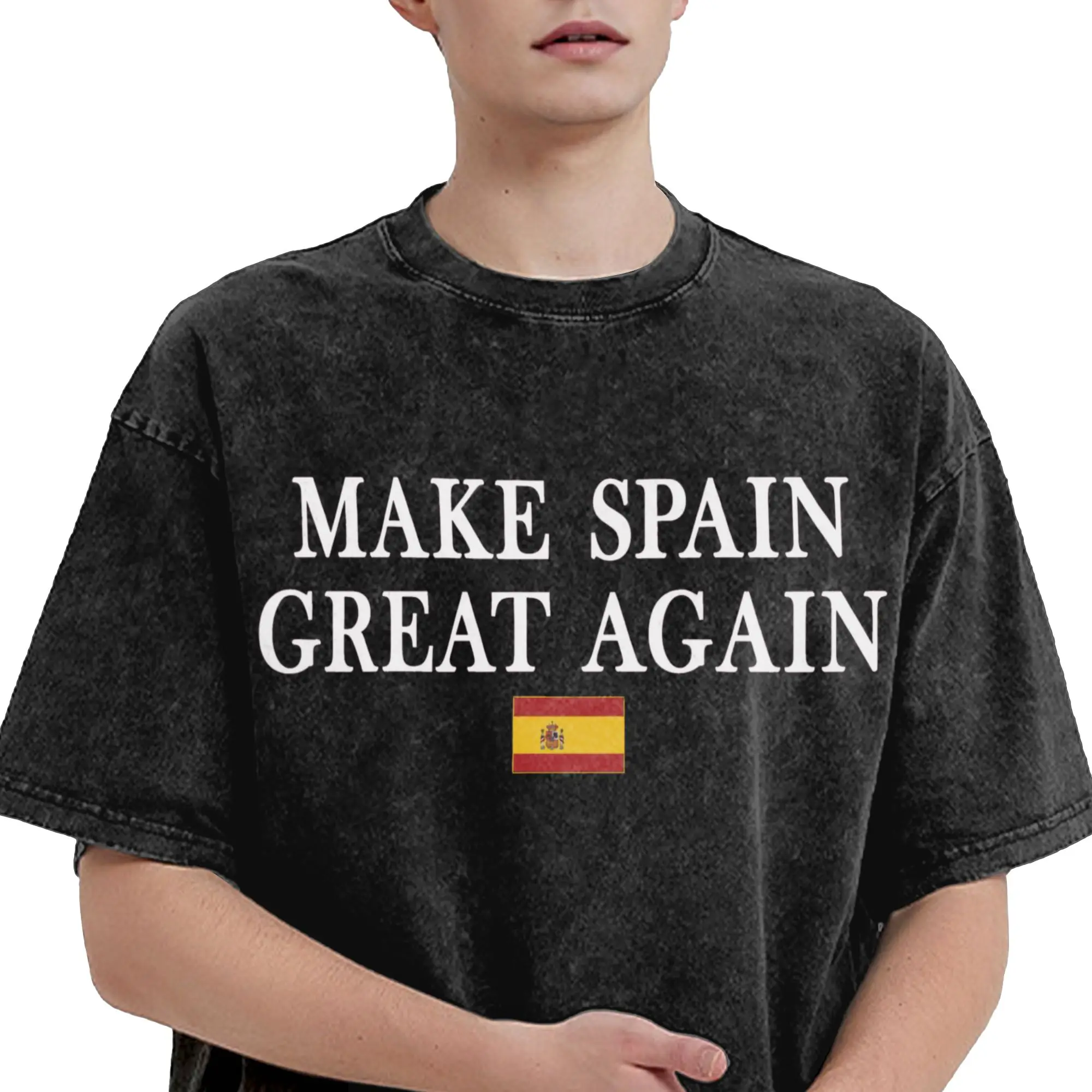 Funny Make Spain Great Again Vintage Washed T Shirts Cotton Fashion for Male T-Shirts Round Collar  Tees Short Sleeve Clothes