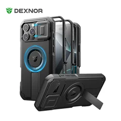 Dexnor For iPhone 16 Pro Max Rugged Shockproof Case with Built-in Sliding Camera Cover and Built-in Screen Protector Kickstand