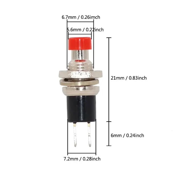 PBS-110 PB05A 7MM Round Pushbutton Momentary Self-Resetting Pushbutton Switch 2 Pin Red Yellow Green Blue Black White
