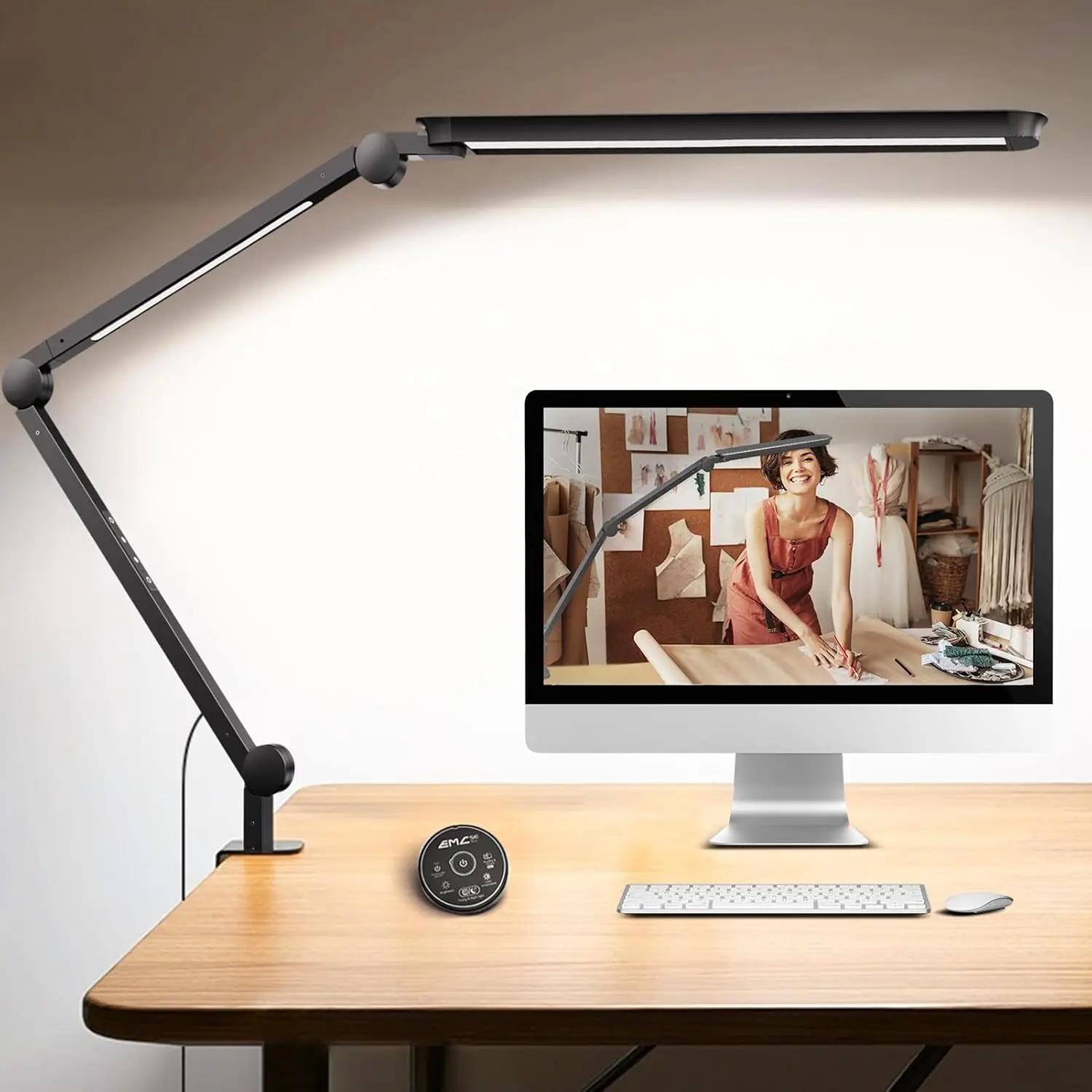 

Flexible Swing Arm LED Desk Lamp with Remote, Stepless Dimming, 5 Color Modes & Clamp for Crafting