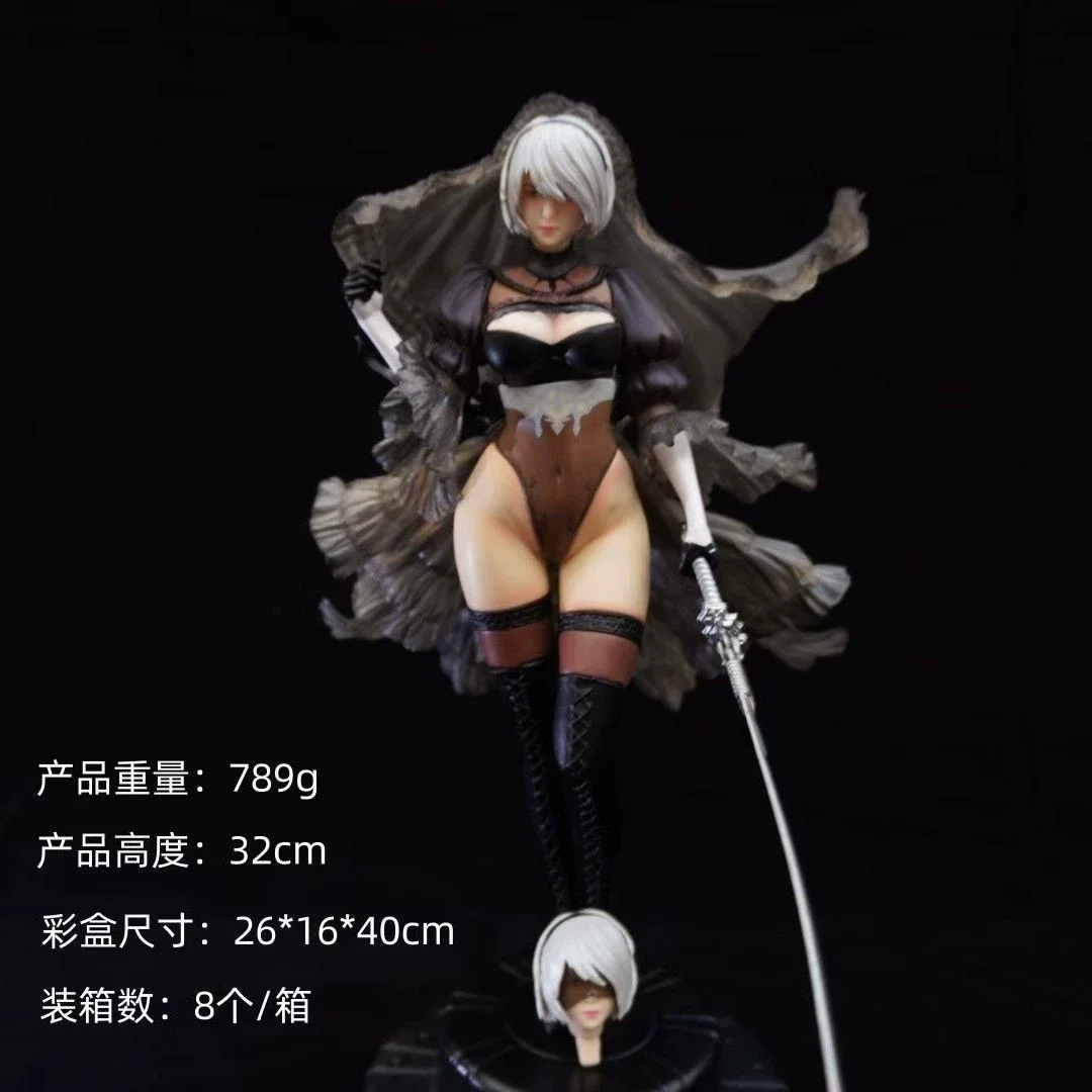 Nier Automata 2B Action Figure Wedding Dress Style Double Head Sculpture Anime Game Statue Tabletop Decor For Anime Collectors