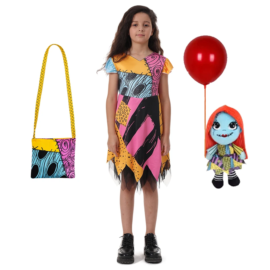 Kids Girls Nightmare Halloween Cosplay Dress Party Horro Sally Before Christmas Children Witch Costume Gothic Clothes