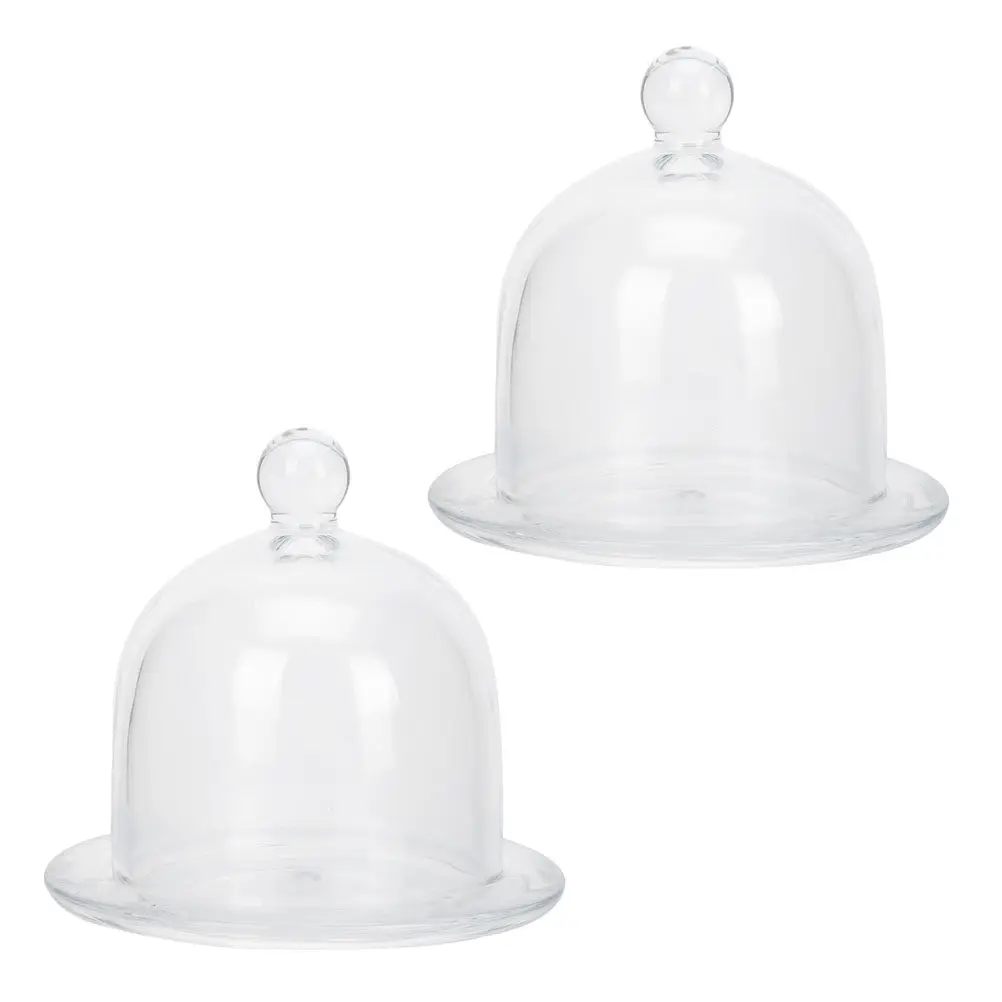

2Pcs Clear Glass Cake Stand with Dome Lid Food-Safe Dust-Proof Dessert Display Tray Elegant Small Cupcake Stand for Tabletop