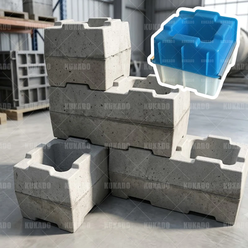 20 * 20 * 20cm hollow cement interlocking block mold, durable plastic concrete wall structure, building brick decoration
