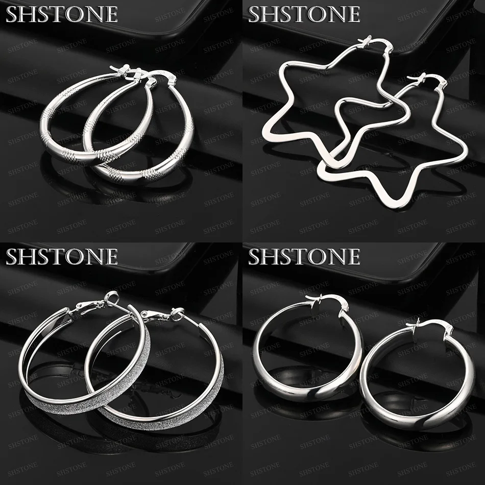 

Classics Popular 925 Sterling Silver Smooth Star Hoop Earrings Lady Fine Cute Jewelry Birthday Party Holiday Gift Accessories