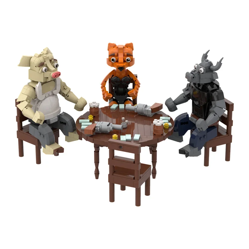 Gobricks moc mentiroso bar tijolos modelo tauren porco cabeça homem cartão revólver jogo criativo blocos de construção diy montagem brinquedos presentes