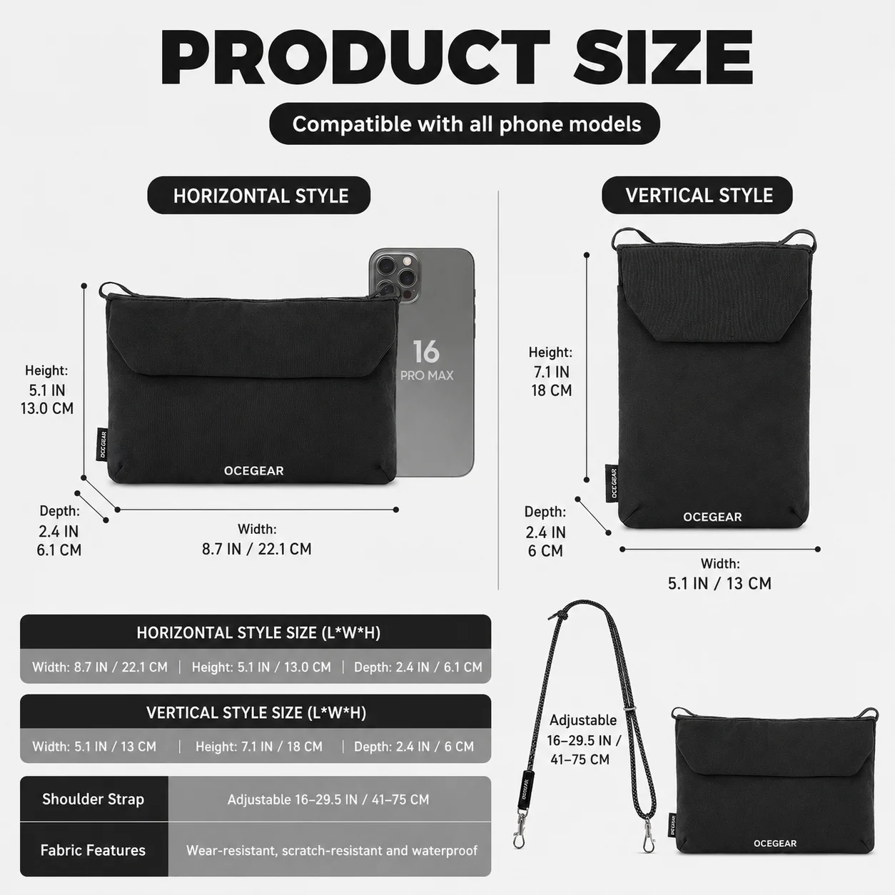 OCEGEAR RFID Crossbody Phone Bag with Adjustable Rope Strap Lightweight Nylon Passport Pouch for Travel Outdoor Men Women