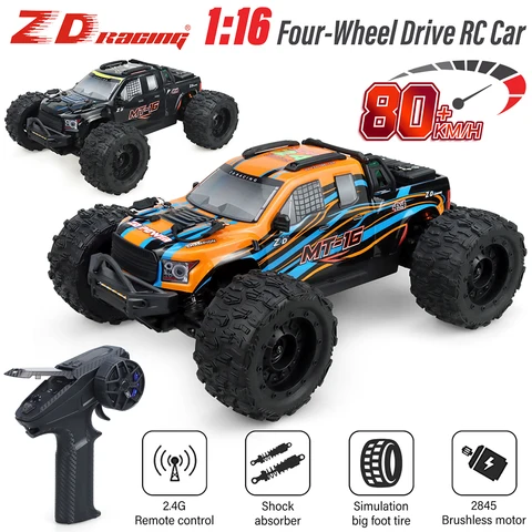 Машинка радиоуправляемая ZD Racing MT-16 1:16, 4WD, 2,4 ГГц, 4 канала, дистанционное управление, внедорожный автомобиль, бесщеточный двигатель 2845 3600 кВ, скорость 80 км/ч, для детей и взрослых гоночный радиоуправляемый автомобиль zd купить - №1