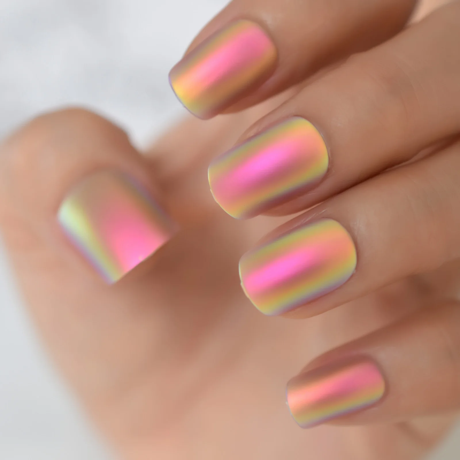 24 pcs press on nail tips short chrome matte  cover fake nails art with tools bag for daily wear