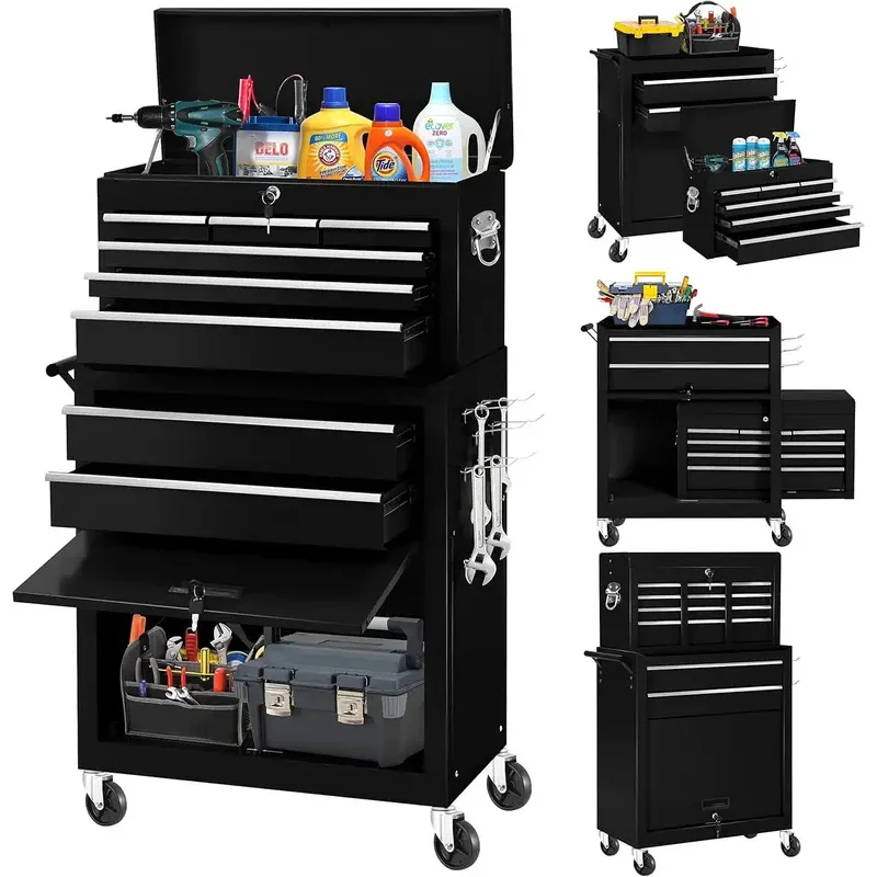 8-Drawer Metal Rolling Tool Box with Wheels Detachable Cabinet Storage and Drawers High Capacity Tool Chest Cart Garage Workshop