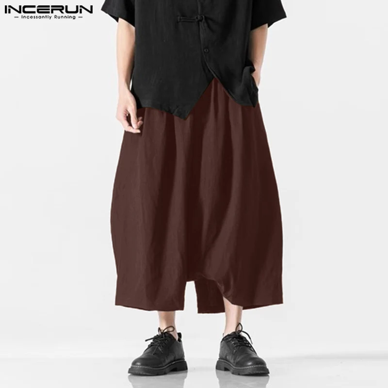 Incerun 2024 Koreaanse Stijl Broek Mode Heren Effen Wijde Lantaarn Broek Casual Streetwear Losse Comfortabele Pantalons S-5XL