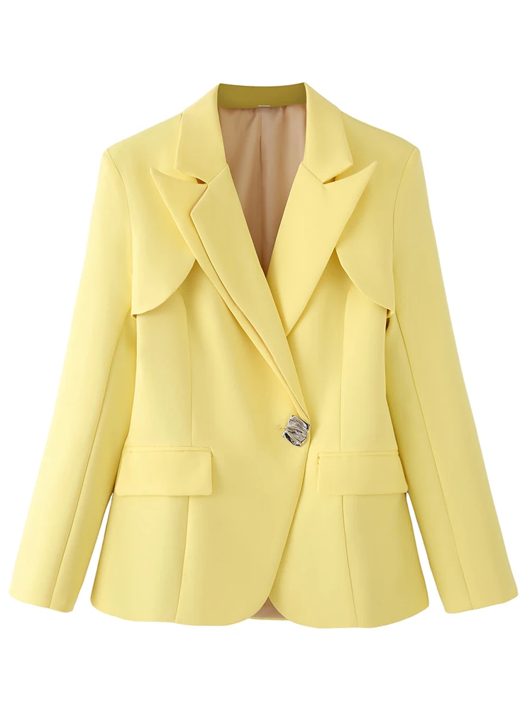 

European style new women's fashion versatile temperament irregular solid color long-sleeved suit jacket