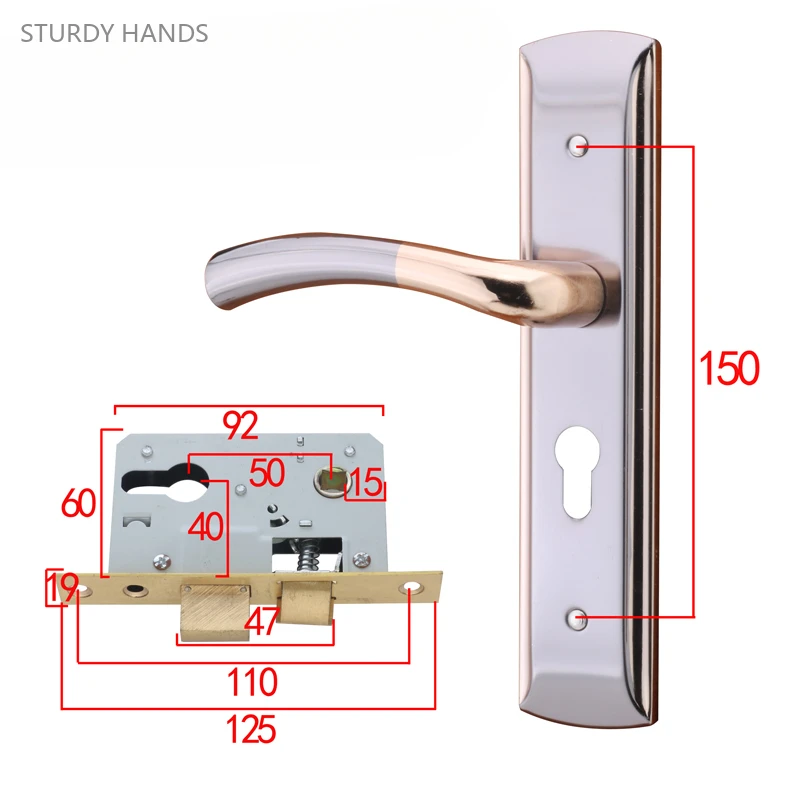 1 set of old-fashioned iron door locks with keys simple family bedroom wooden door handle lock 35-45mm