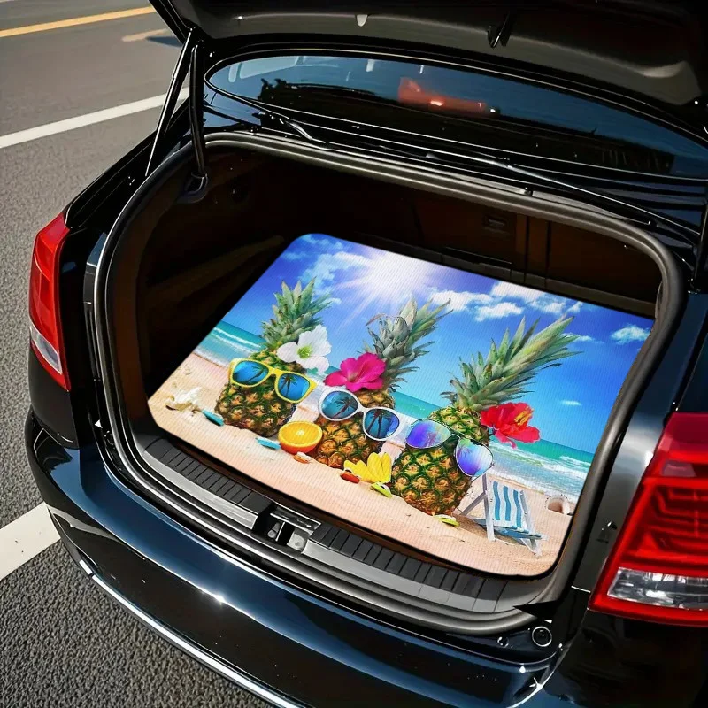 1pc Car Trunk Mat With Pineapple And Citrus Design, Palm Tree And Sofa Chair Pattern Car Theme/Easy To Clean | Pet Mat/Outdoor F