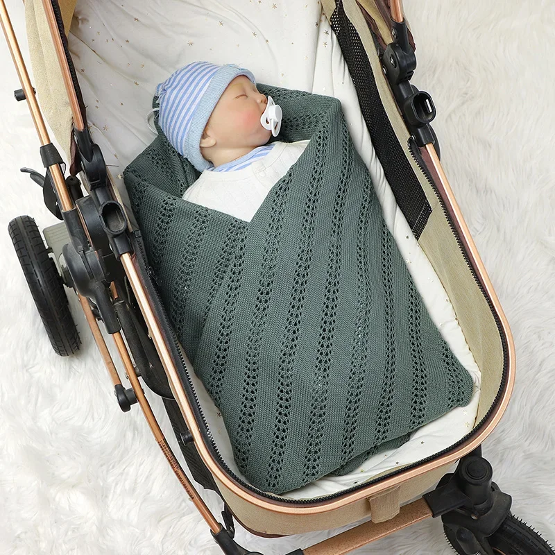 Newborn Baby Blanket Cotton Knit Infant Girl Boy Bedding Quilt 90*70CM Fashion Solid Toddler Stroller Swaddling Super Soft Plaid