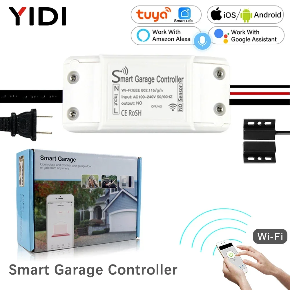 WiFi Smart Garage Door Open Close Monitor Sensor Detector Controller, Tuya Smart Life Wireless Remote Control Alexa Google Home