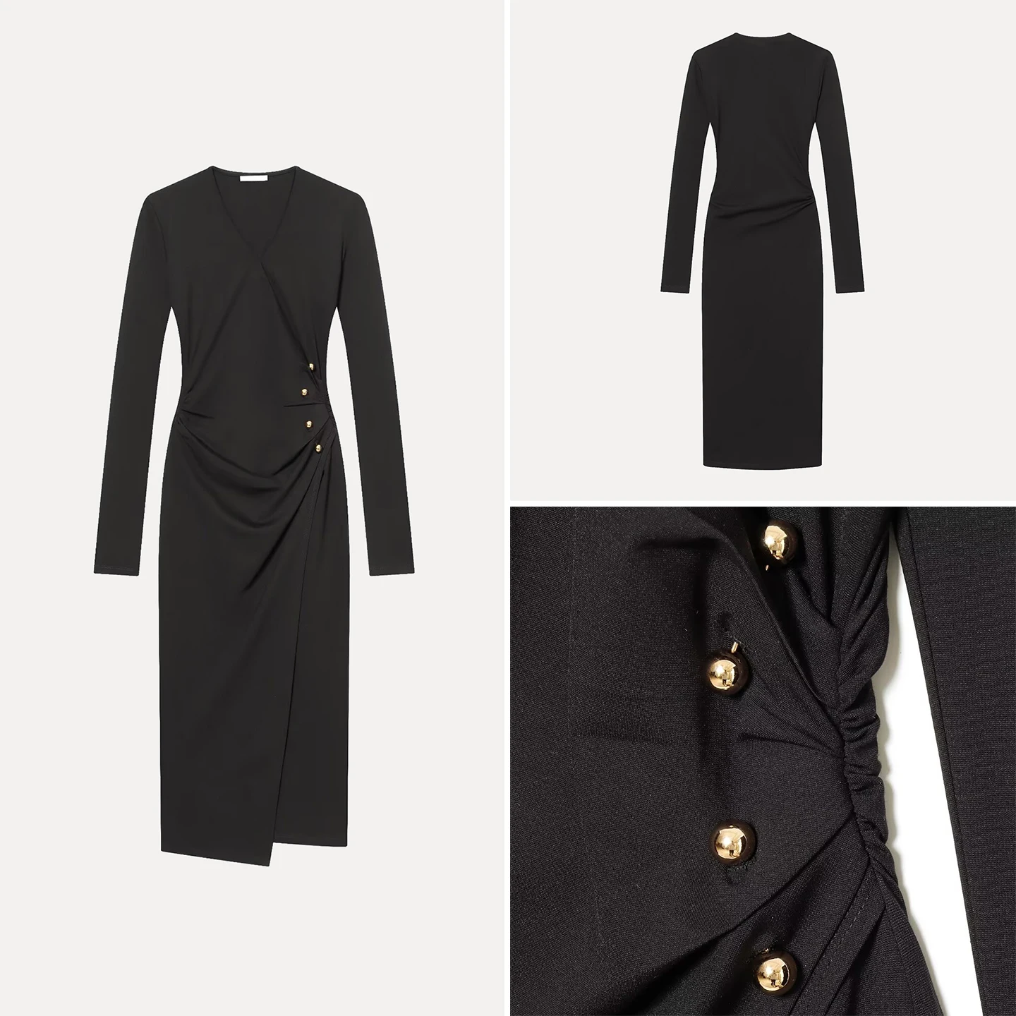 

Модное женское платье с V-образным вырезом, плиссированное, с металлическим декором, высокого качества, Зима 2025, бренд Z, европейский стиль, длинное