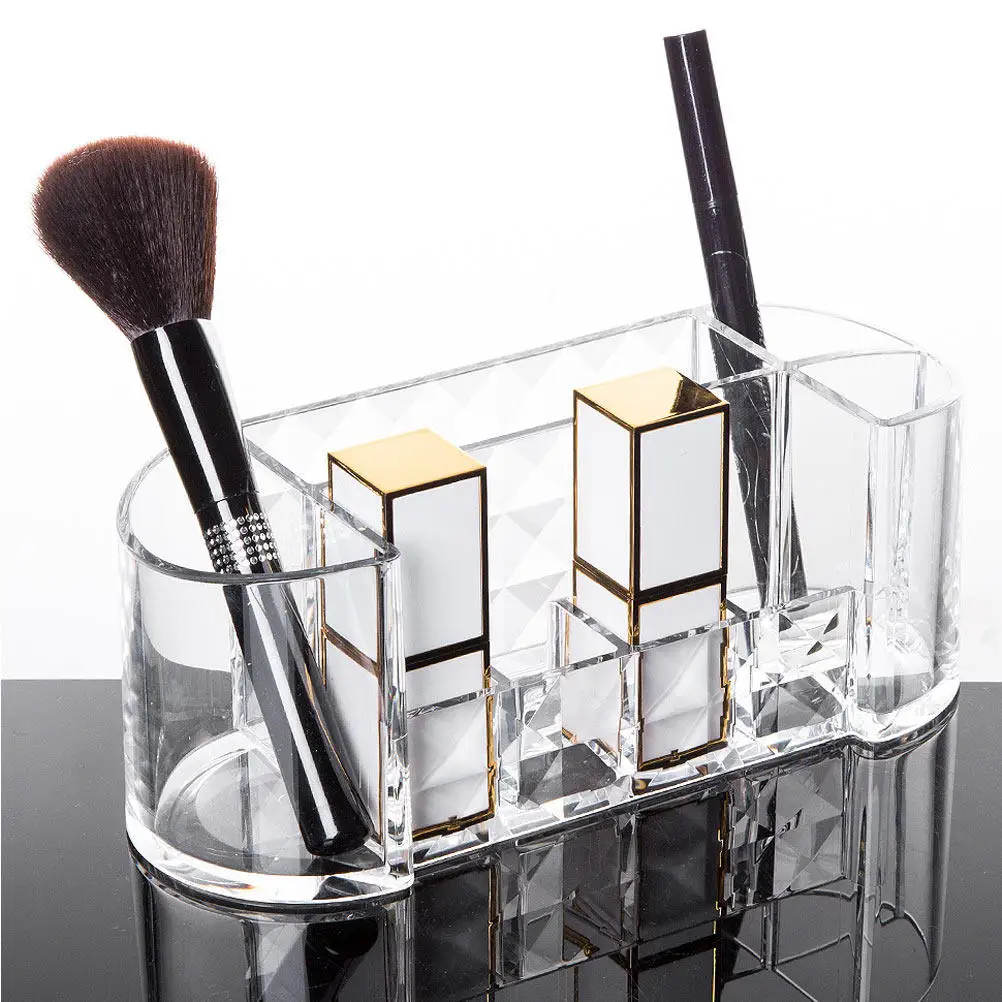 

1 шт. Прозрачный органайзер для косметики с несколькими отделениями, настольный контейнер для хранения помады, косметических инструментов и туалетных принадлежностей