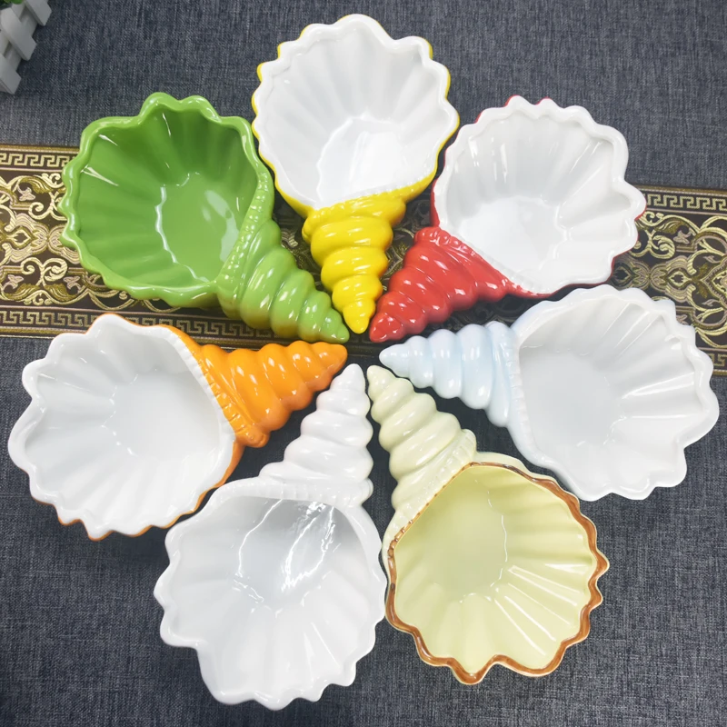 Creative White Conch Ceramic Plates Snack Fruit Dishes Cake Plate Candy Dish Salad Tray Porcelain Tableware Decor Dinnerware