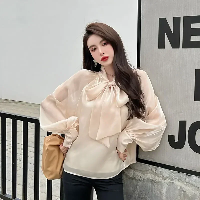 Chiffon Frauen Shirts Sommer 2023 Solide Langarm Mode Y2k Blusen Lose Koreanische Top Bogen Neue Casual Blusa