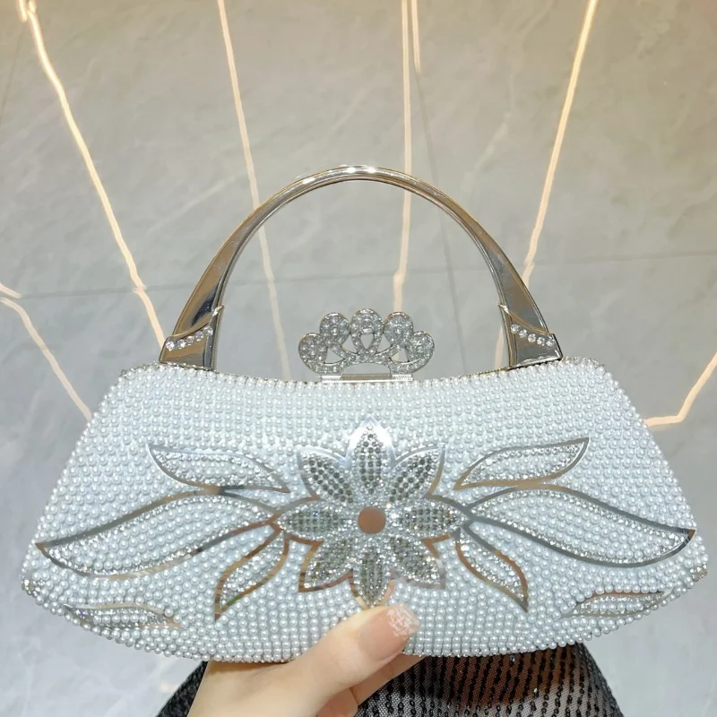 

Pearl flower inlaid diamond handbag, high-end banquet party shoulder crossbody bag