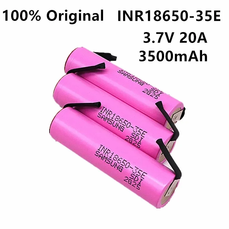 Original 3.7V 18650-35E Lithium-ion Rechargeable Battery 3500mAh Real Capacity +DIY Nickel Soldering Tab Portable Backup Battery