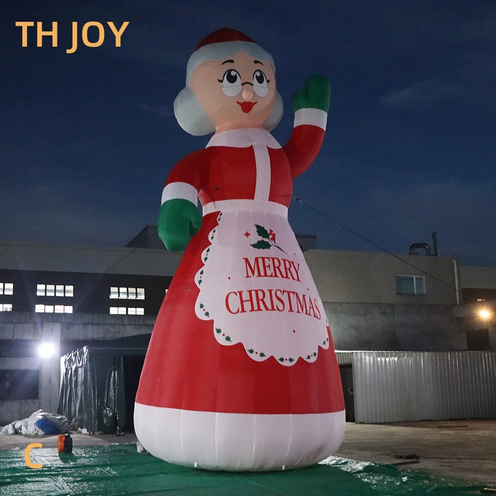 Navio aéreo rápido para porta! Sra. Claus inflável ao ar livre com iluminação LED, desenho animado inflável de Sra. Noel de 30 pés e 9 m de altura para o Natal