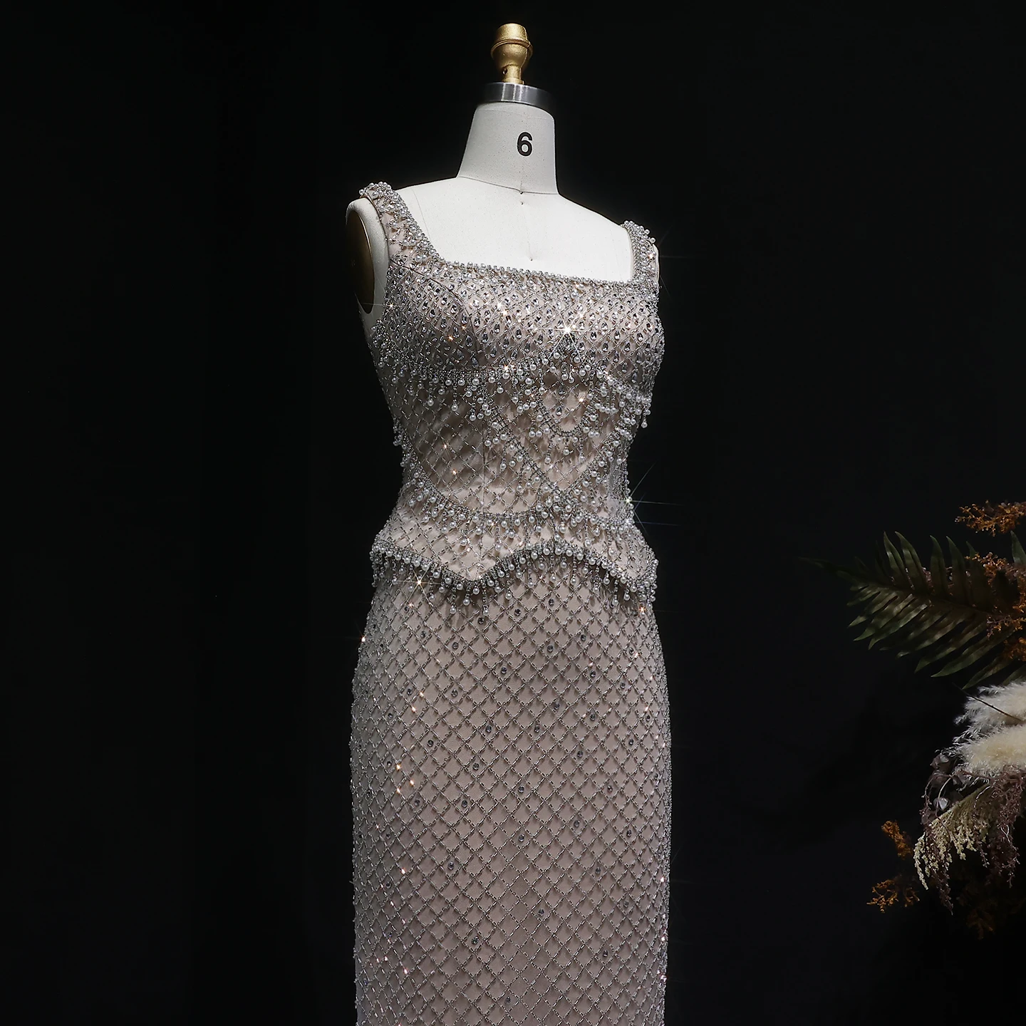 Sharon Said Luxuriöses Graues Meerjungfrauen-Abendkleid mit Zwei Teilen Perlen Kristall für Damen Hochzeit Party Ballkleid SS631 Maßanfertigung – Detail 14