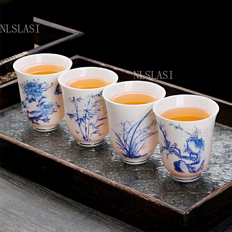 

4pcs 100ml Ceramic Tea Cup Set Chinese Style Flower Tea Cup Household Guest Tea Cup Gold Colored Underglaze Drinking Utensils