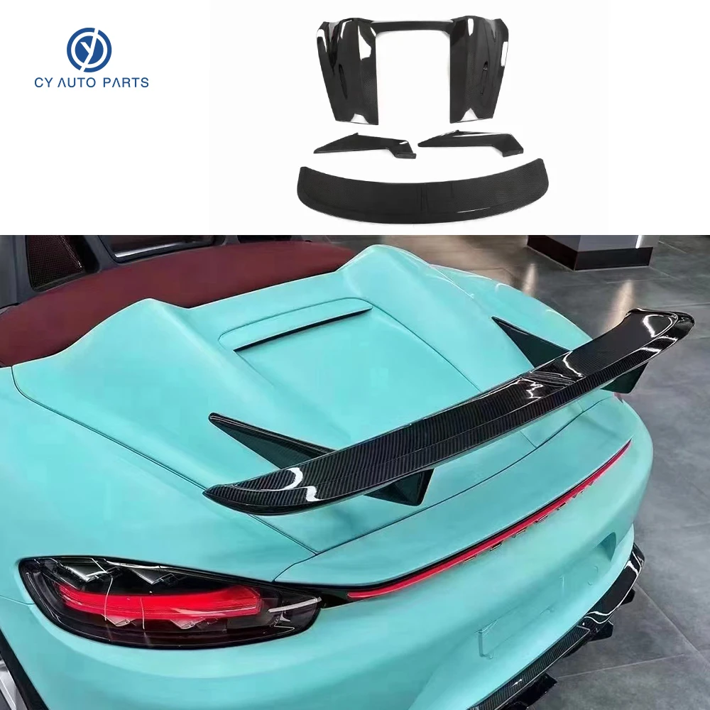 Real Carbon Fiber Rear Wing Accessories U-type Spoiler Body Kit For Porsche 718 convertible