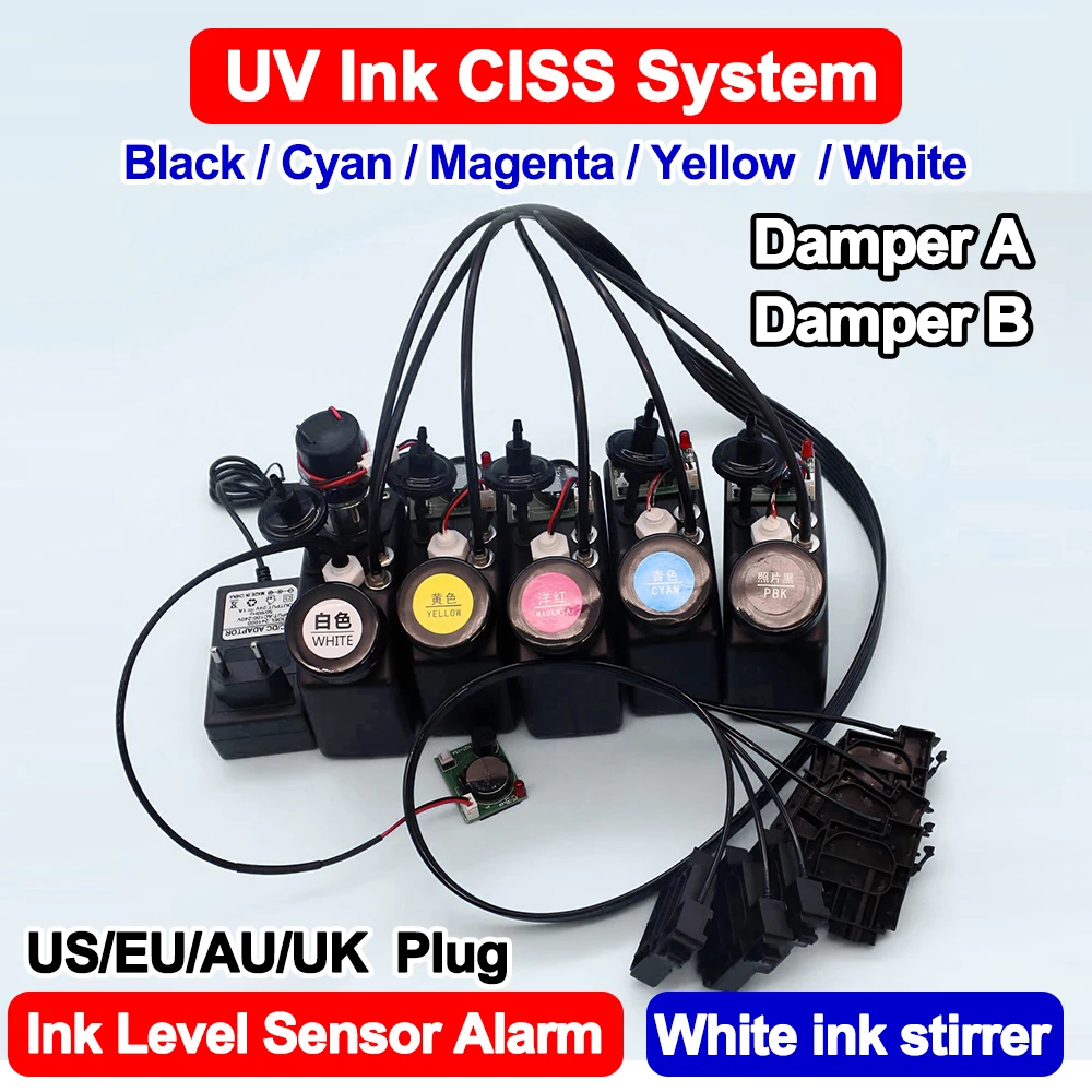 250ML UV White Ink CISS System With Damper For UV DTF For L1800 L805 Modify White Ink with Stirrer Ink Level Sensor Alarm