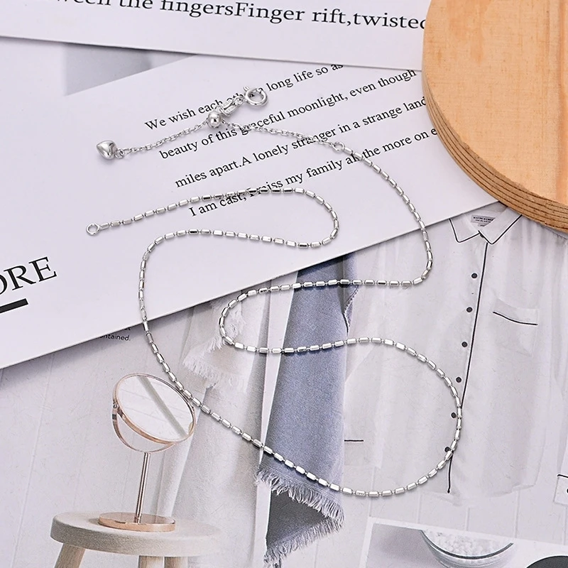 

1.2mm 925 Sterling Silver Thin Barrel Bead Chain Link Necklace Simple Fashion Shining Layered 38cm Adjustable Choker Necklaces