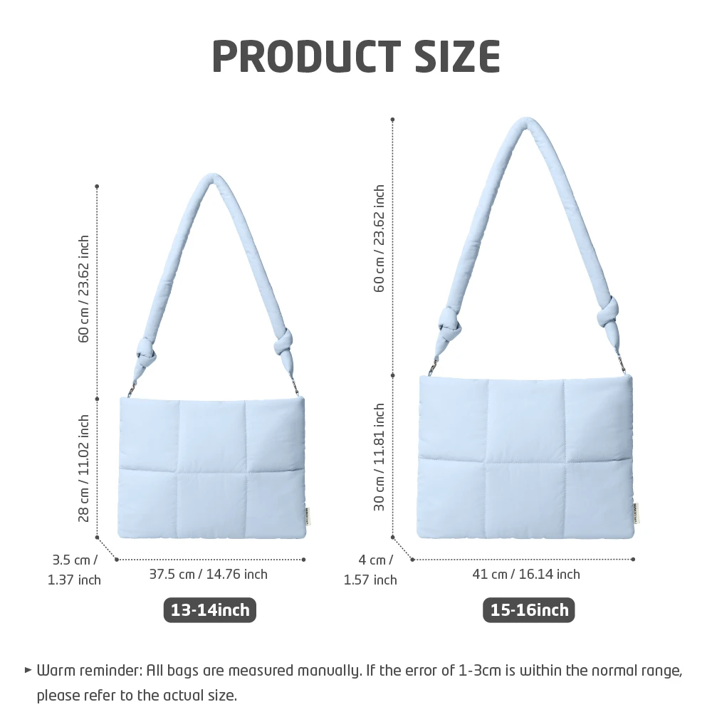 Puffy Laptop Sleeve Bag for 13 14 15 16 Inch MacBook Air Pro, Xiaomi HP Tablet for Work, School, Travel with Adjustable Strap