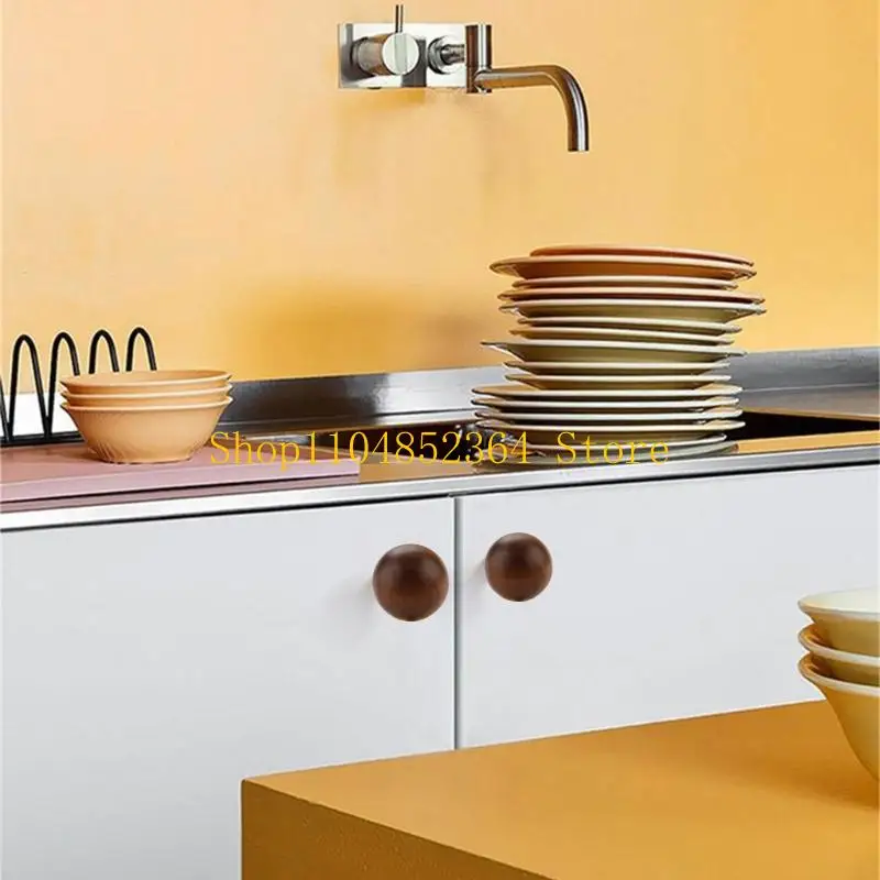 652F 2 قطعة الخشب الطبيعي والنحاس مقبض كابينة مقبض درج مستدير ديكورات المنزل مقبض تثبيت بسيط للأثاث والخزائن