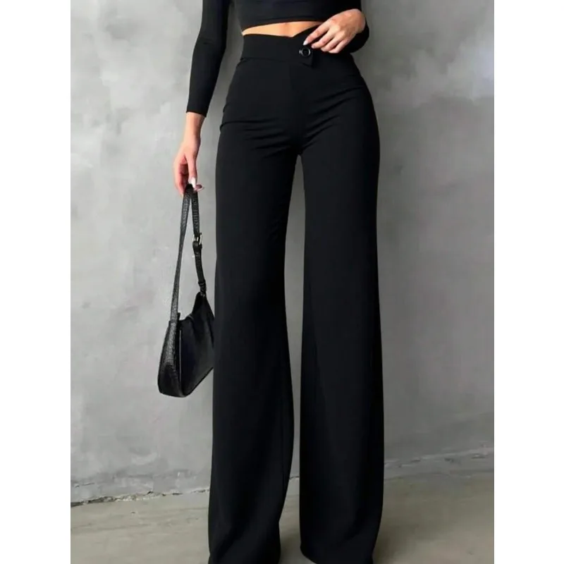 

2026Temperament commuter high-waisted straight-leg pants women's drape slim-fitting and thin black suit trousers