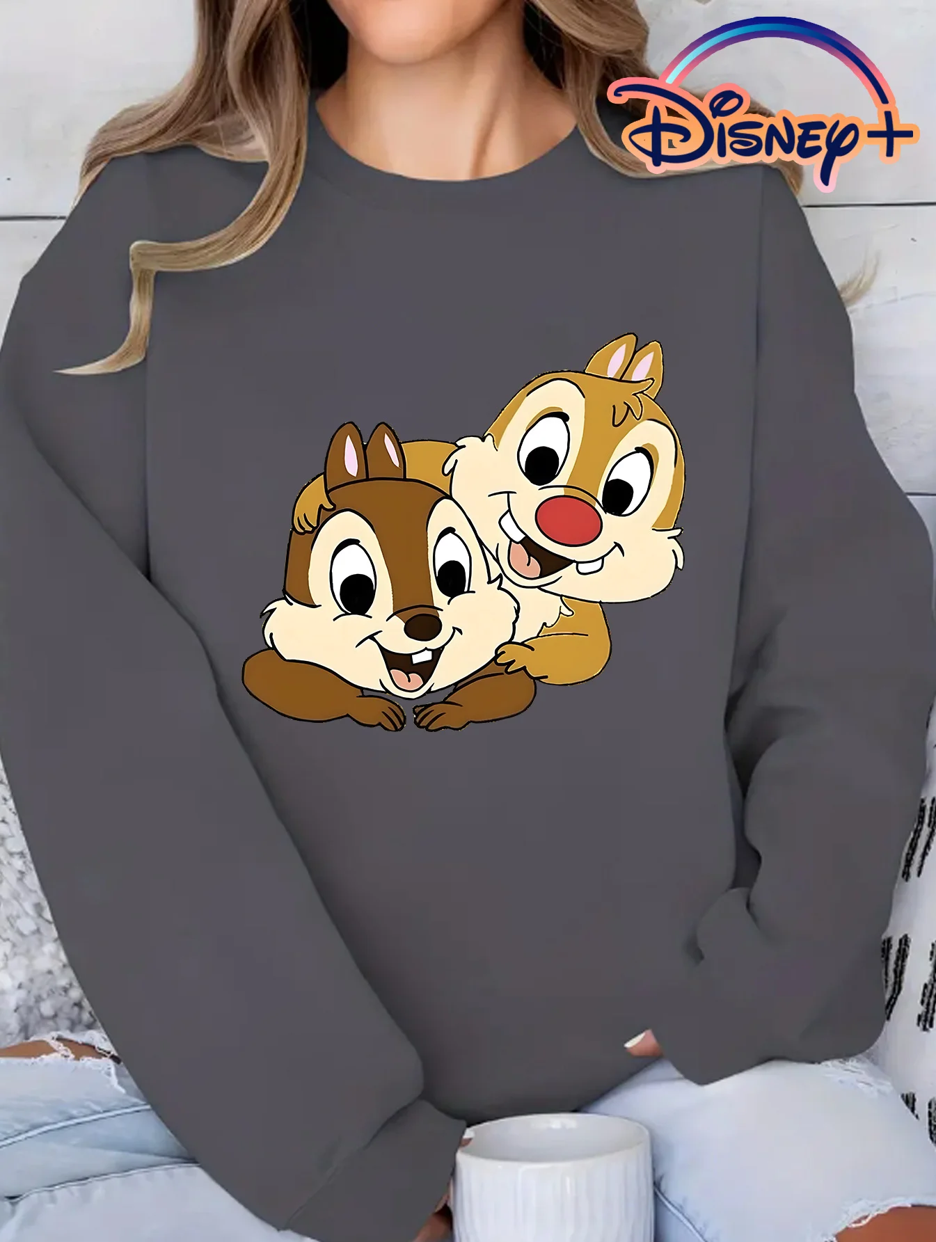 

Disney Women's Chip and Dale Pattern Sweatshirt Spring and Autumn Fleece Sweatshirt Everyday Outdoors for Any Occasion
