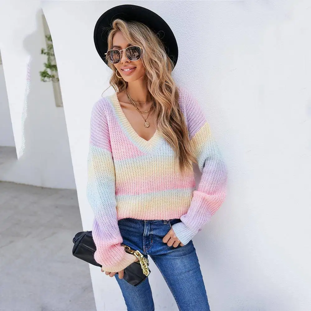 

Весна 2024, женский вязаный свитер с v-образным вырезом в стиле пэчворк, футболка Personali Faion Long Sve из полиэфирного волокна