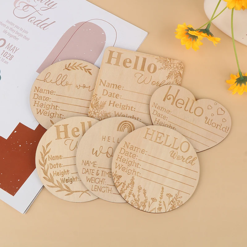 1pc Baby Milestone Number Monthly Memorial Cards Newborn Baby Paper Wooden Engraved Age Photography Accessories Birthing Gift