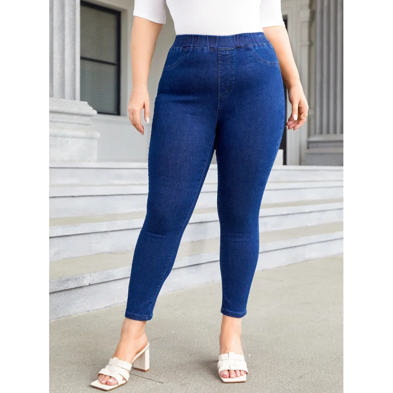 European and American plus Size Denim Elastic Waist Cropped Skinny Pants Elastic Cross-BorderTEMUAmazonSHEINOverseas Warehouse D