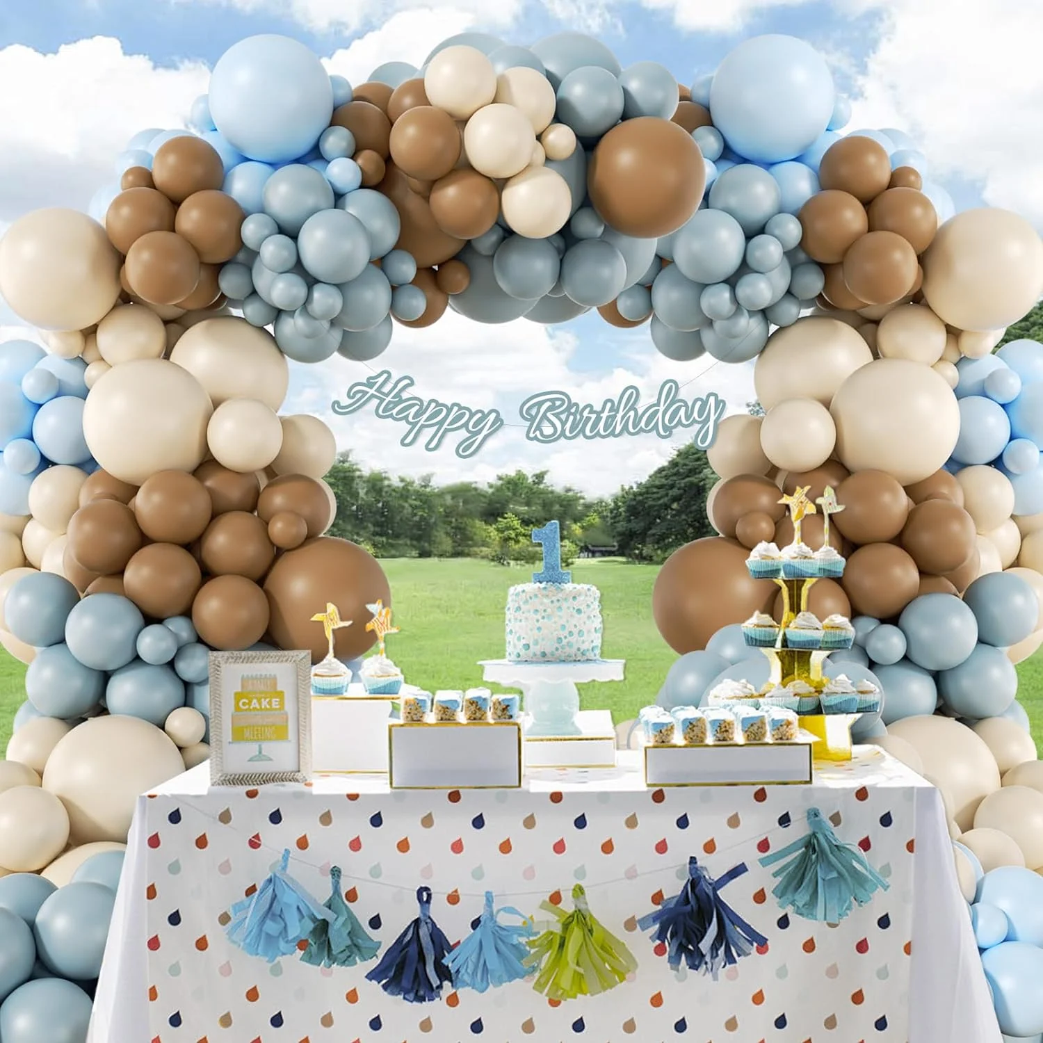 117pcs Sand White Dusty Blue Balloon Garland Blue Brown Balloon Arch for Birthday Baby Shower Boy Gender Reveal Party Decoration