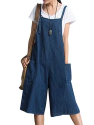 Womens Jumpsuits 2024 ZANZEA Summer Pants Wide Leg Overalls Denim Blue Dungarees Rompers Sleeveless Adjustable Strap Turnip