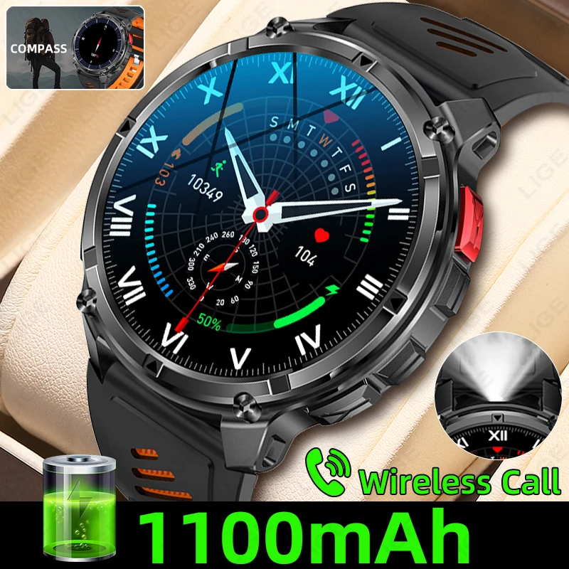 

LIGE Новые спортивные умные часы для мужчин с HD-экраном, 1100 мАч, большая батарея, длительное время ожидания, Bluetooth-вызов, спортивные часы, водонепроницаемые